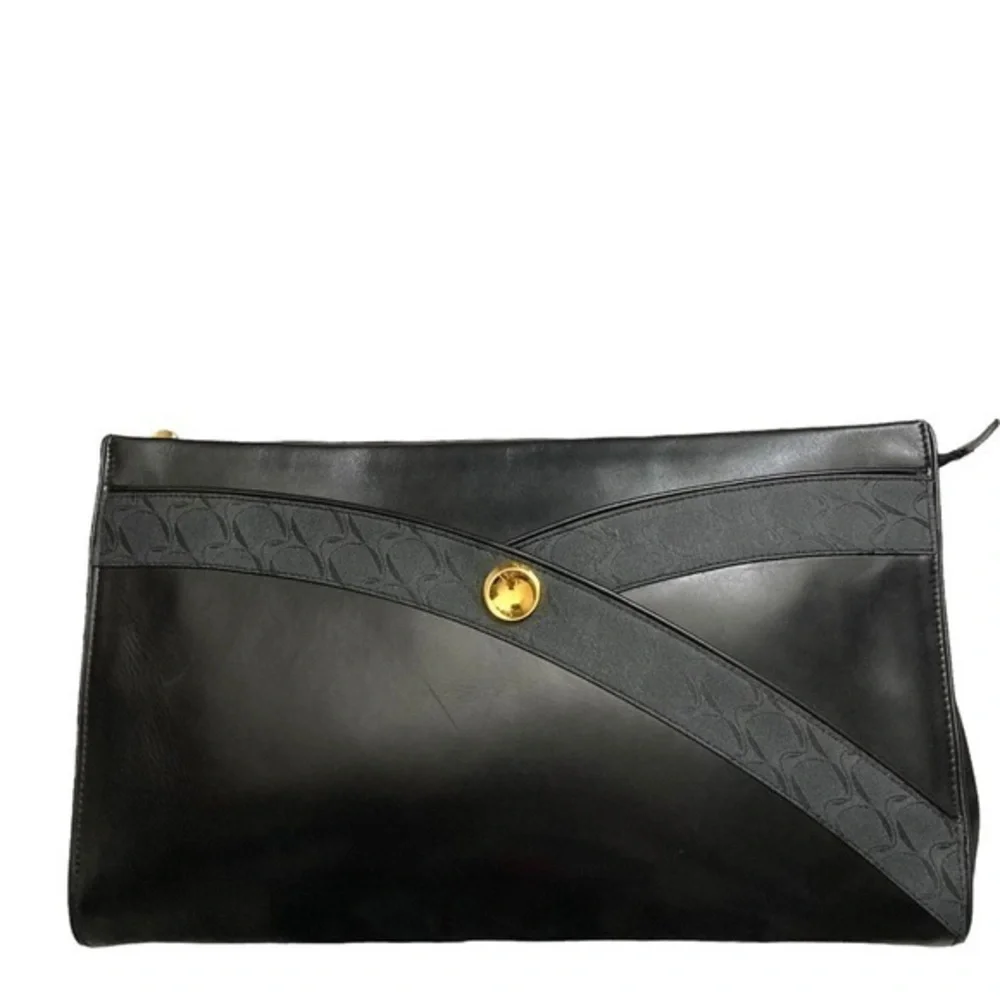 Modova made in Italy black leather large vintage clutch bag RARE